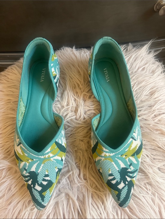 Vivaia Shoes - VIVAIA Teal Floral Knit Pointed Flats - Teal